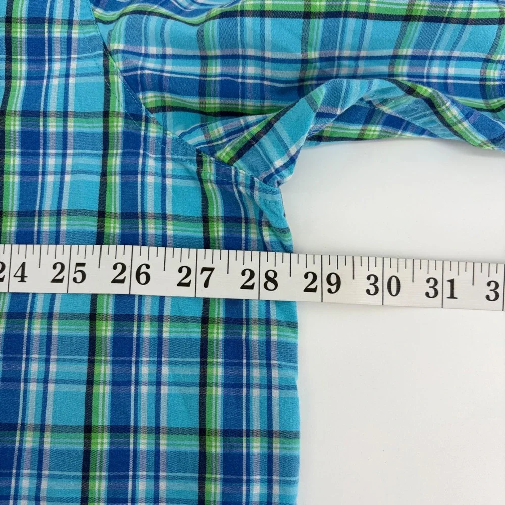 Chaps Mens 2XLT Blue Green Plaid Short Sleeve Button‎ Down Shirt Easy Care